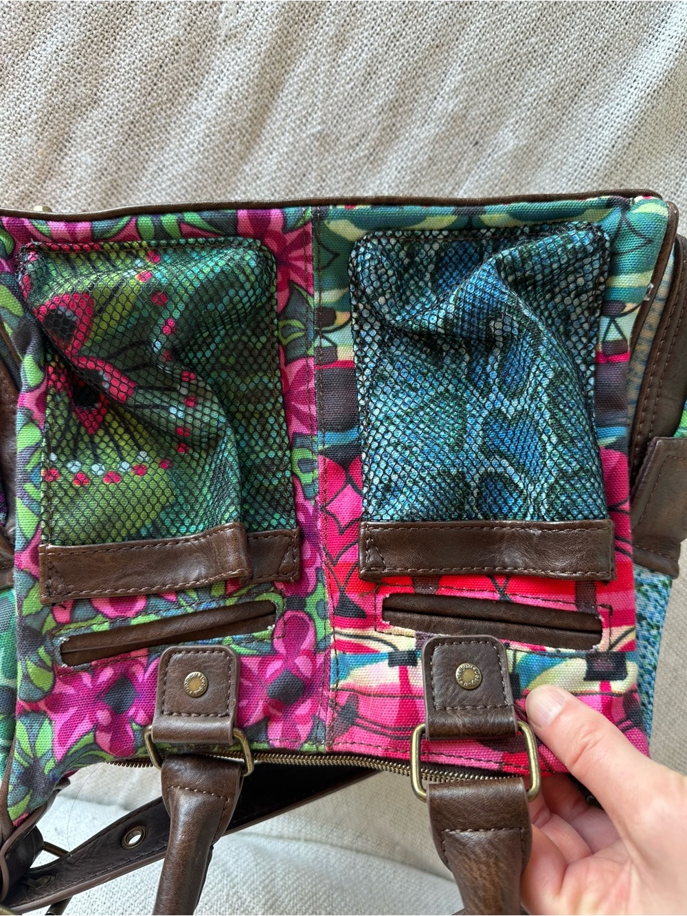 Vintage Desigual Floral Patchwork Shoulder Bag Multi Pocket Boho Satchel Purse - Picture 13 of 15